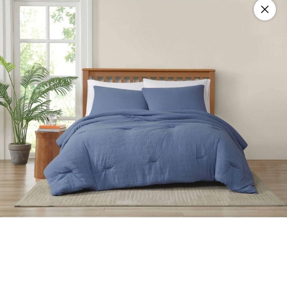 NEW Truly 3pc King Crinkle Comforter Blue Bedding Set